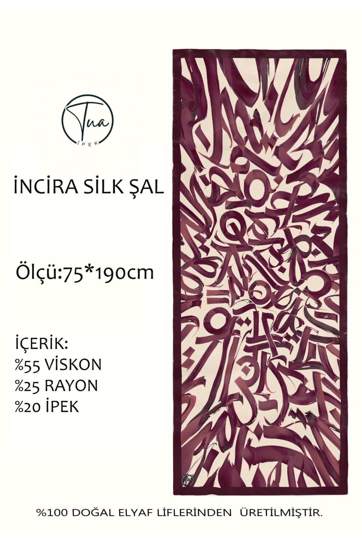 Organic İNCİRA DUT İPEĞİ/VİSCOSE ŞAL - Hat Desenli - Vişne Çürüğü