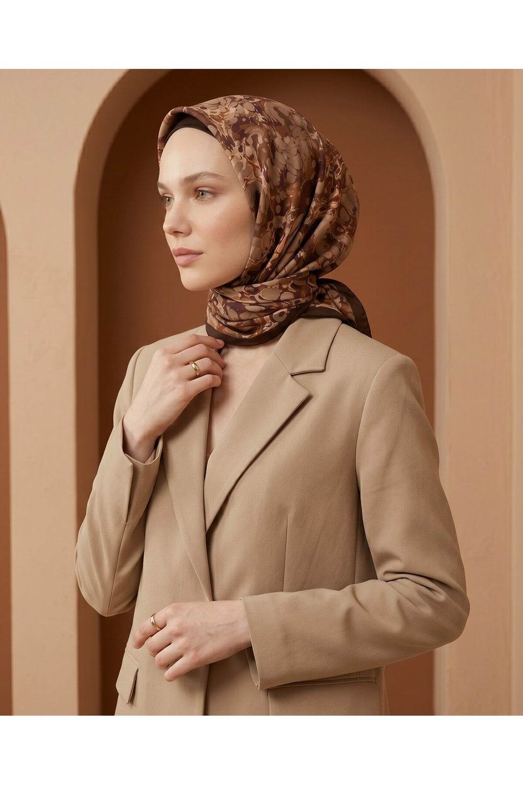 OCHRE Desen 90X90cm Matte Cotton Eşarp - görsel 2