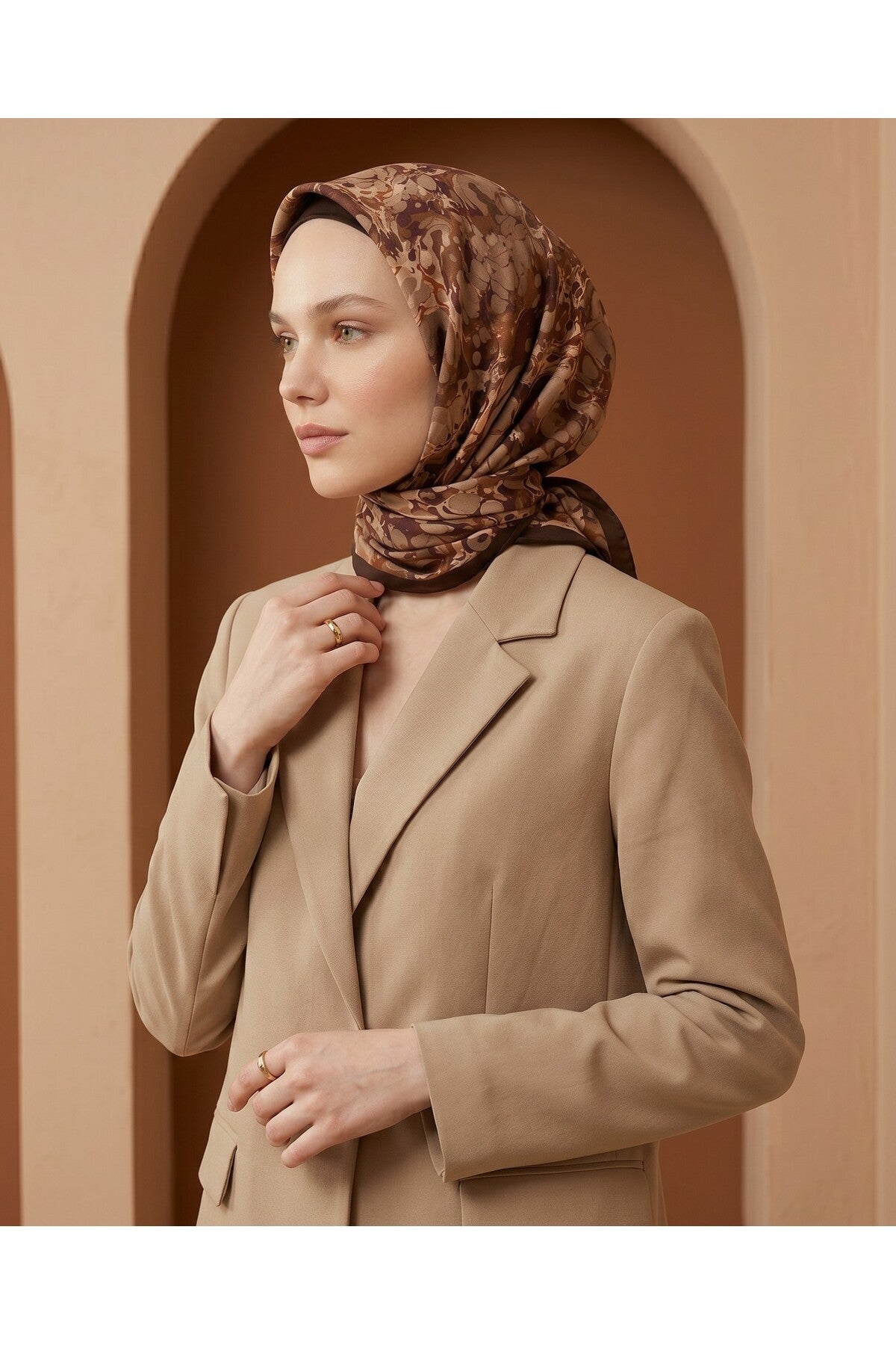OCHRE Desen 90X90cm Matte Cotton Eşarp - görsel 2