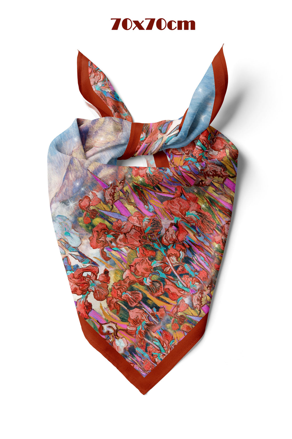 Süsen Bahçesi Kiremit Desen 70*70cm Bandana/Fular - Çok Renkli