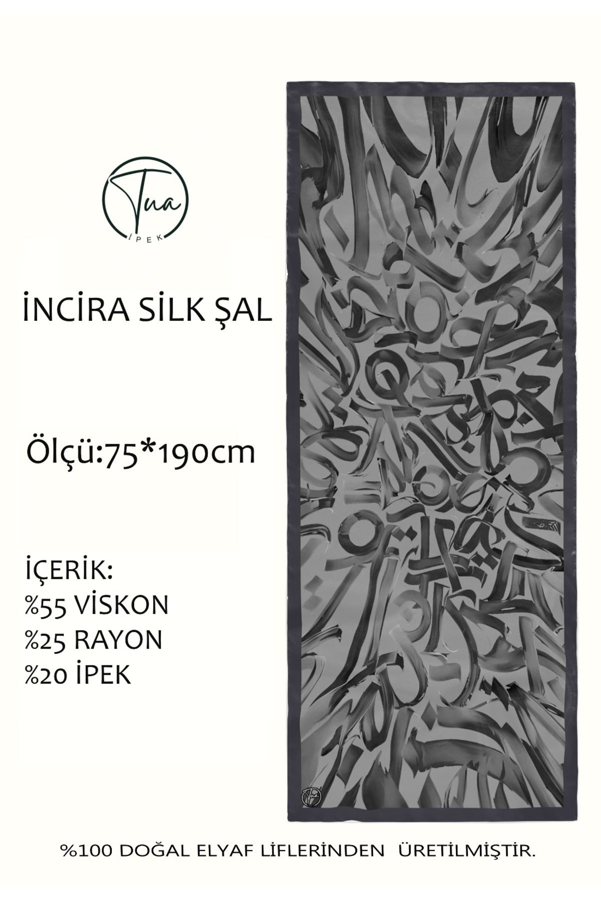 Organic İNCİRA DUT İPEĞİ/VİSCOSE ŞAL - Hat Desenli - Gri
