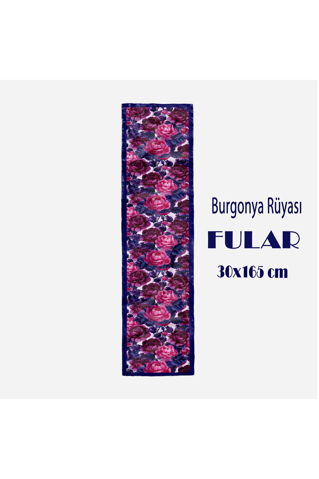 Burgonya Rüyası Desen Kadın Saten Fular 30x165cm - görsel 2