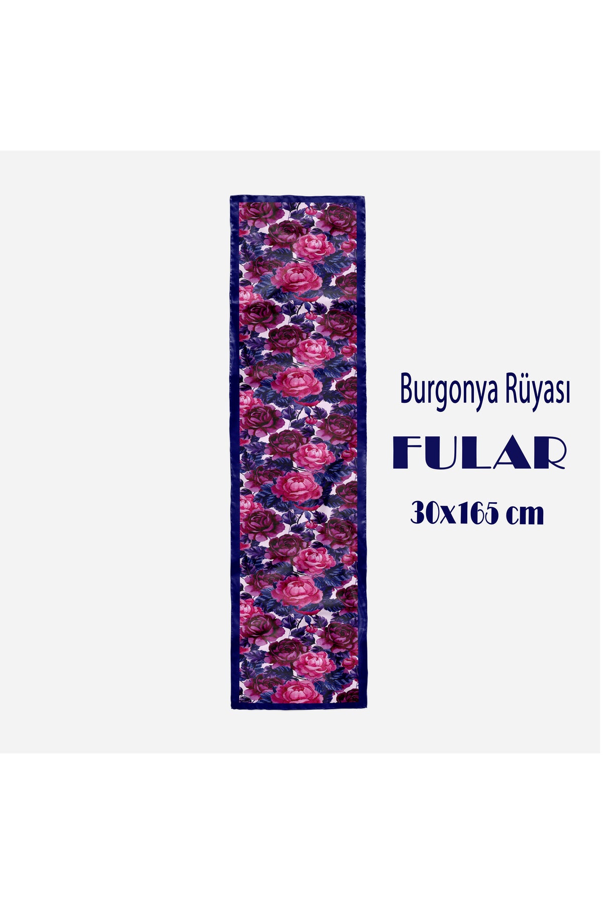 Burgonya Rüyası Desen Kadın Saten Fular 30x165cm - görsel 2