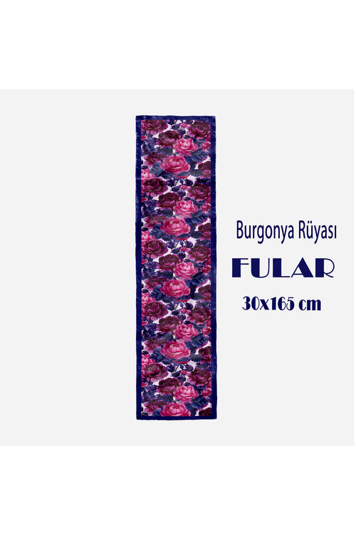 Burgonya Rüyası Desen Kadın Saten Fular 30x165cm - görsel 2