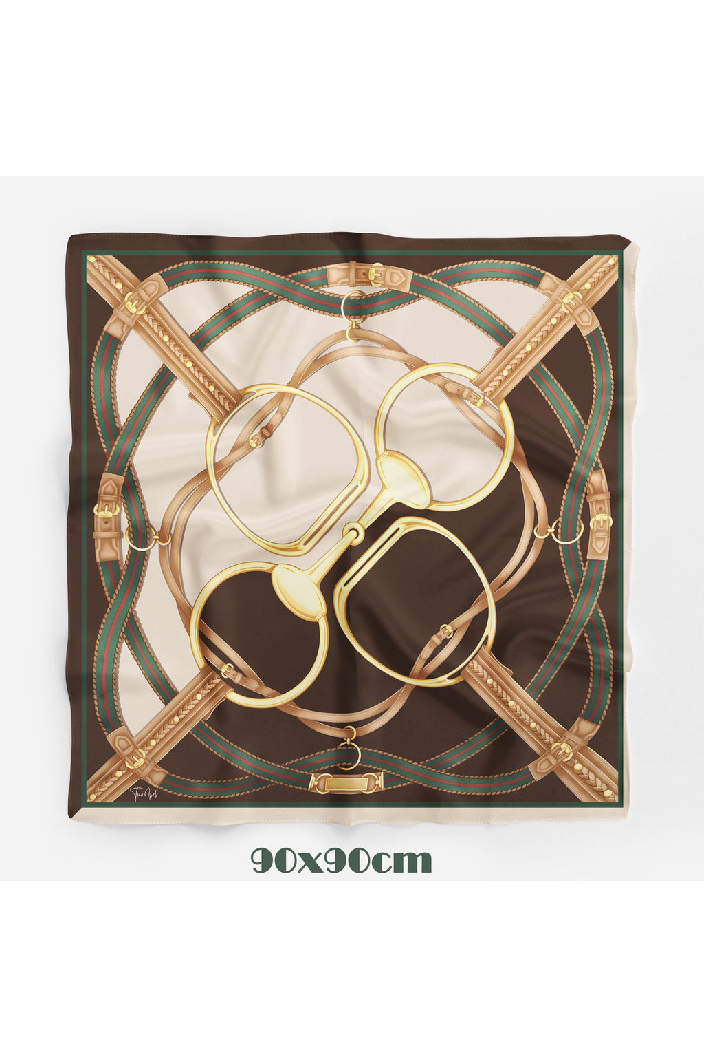 Equestrian Mirası Desen 90X90cm Eşarp/Fular - Kahve-Krem
