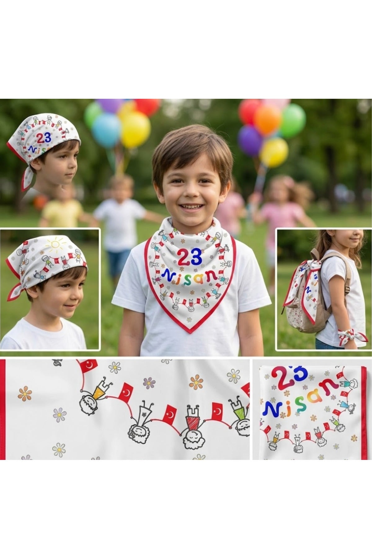 10'LU Paket 23 NİSAN TEMALI Desen Bandana/Fular - görsel 3