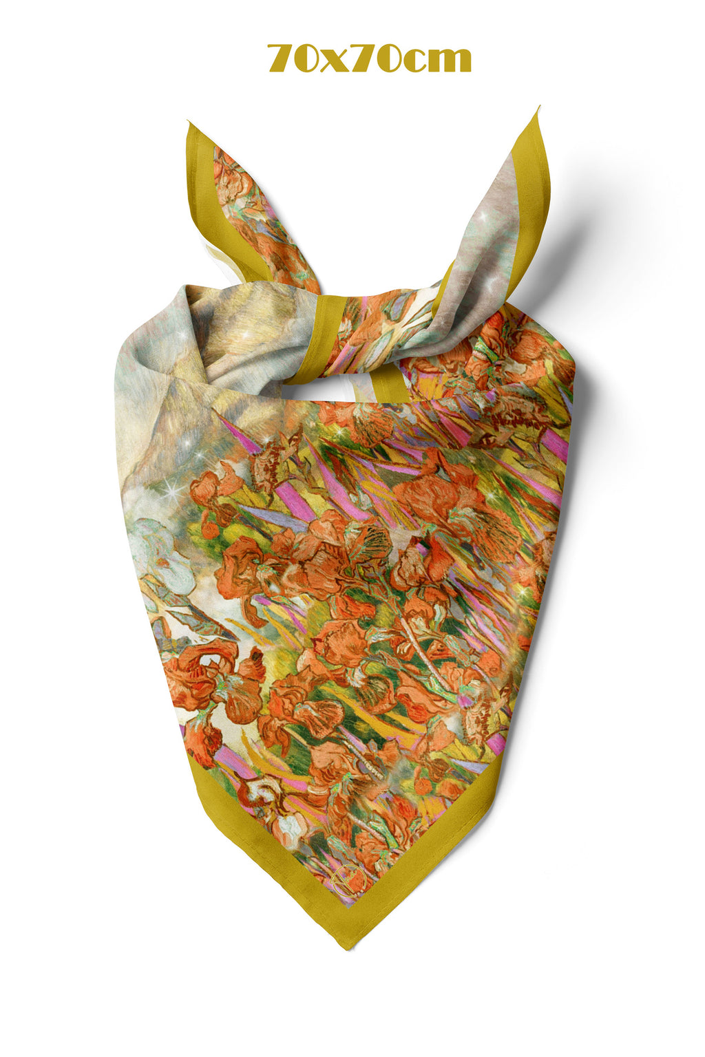 Süsen Bahçesi Koyu Hardal Desen 70*70cm Bandana/Fular - Çok Renkli
