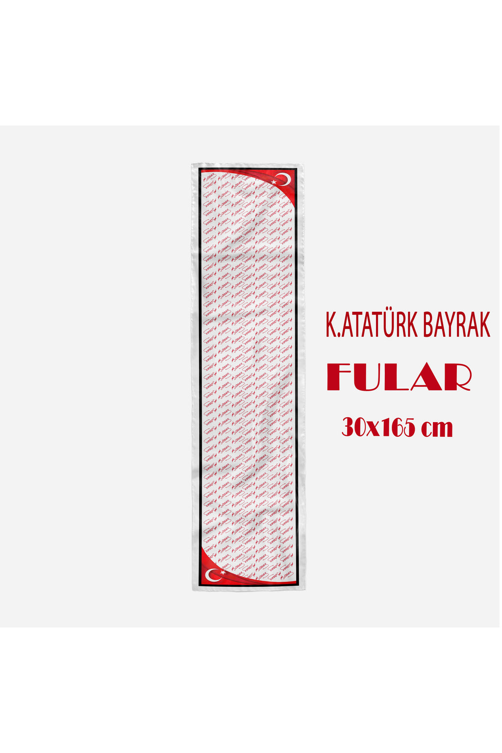 K.ATATÜRK BAYRAK Desen Şık & Zarif Kadın Aksesuarı Saten Fular 30x165cm - görsel 2