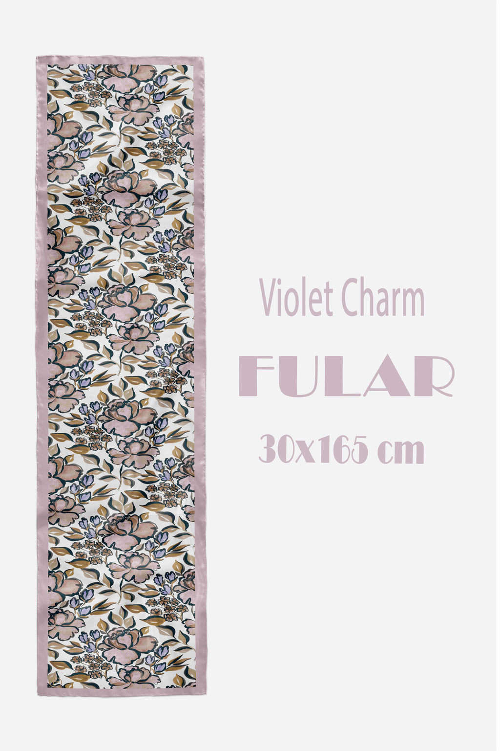 VİOLET CHARM Desen Şık & Zarif Kadın Aksesuarı Saten Fular 30x165cm - görsel 2