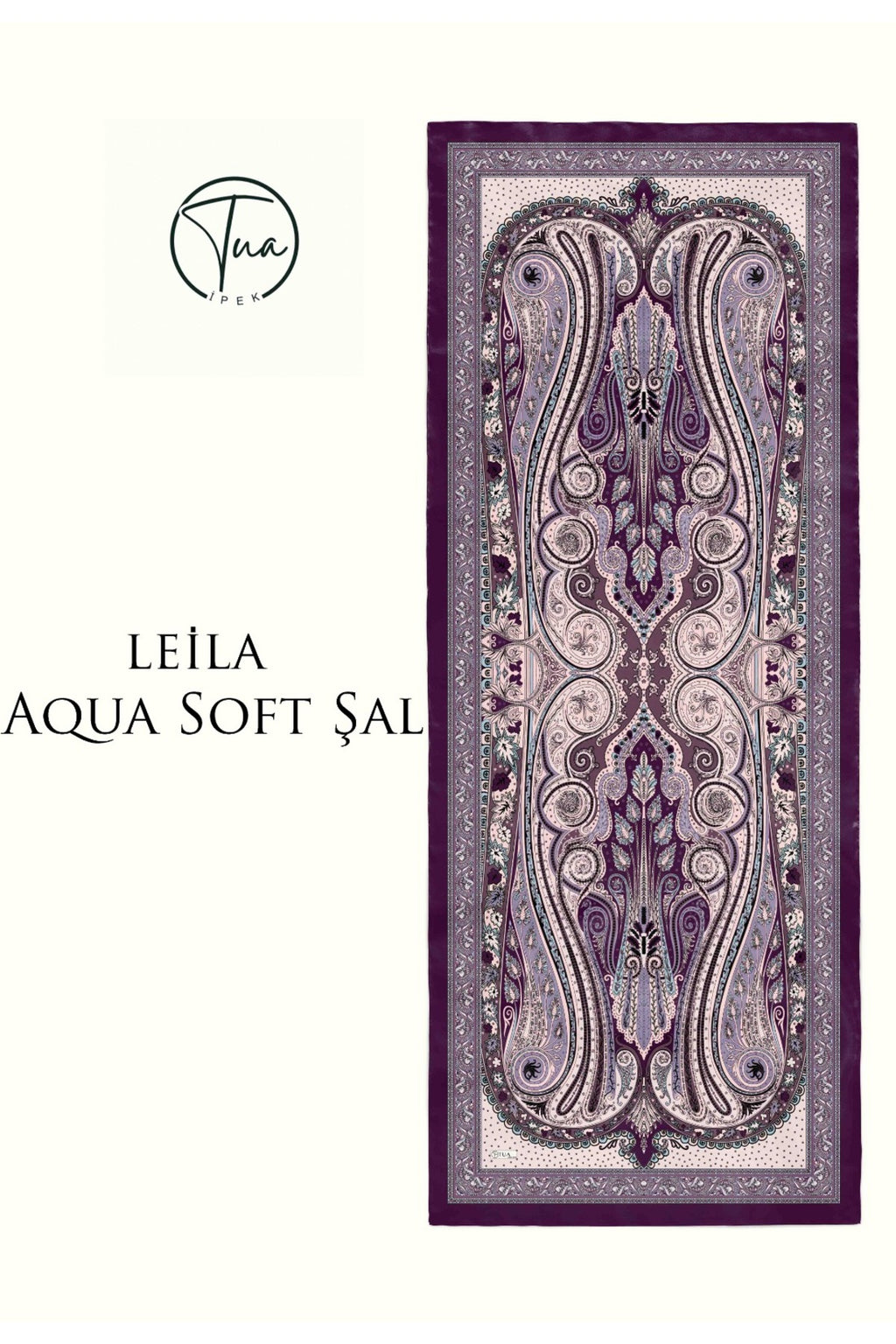LEİLA AQUA SOFT COTON ŞAL - ETNİK Desenli - MÜRDÜM