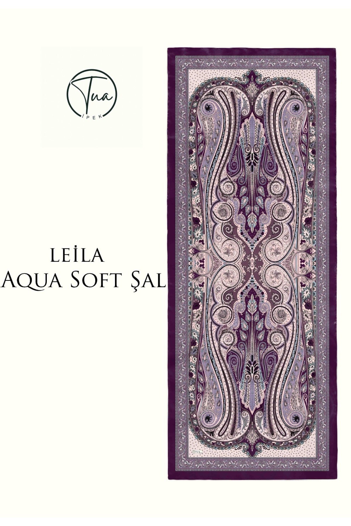 LEİLA AQUA SOFT COTON ŞAL - ETNİK Desenli - MÜRDÜM