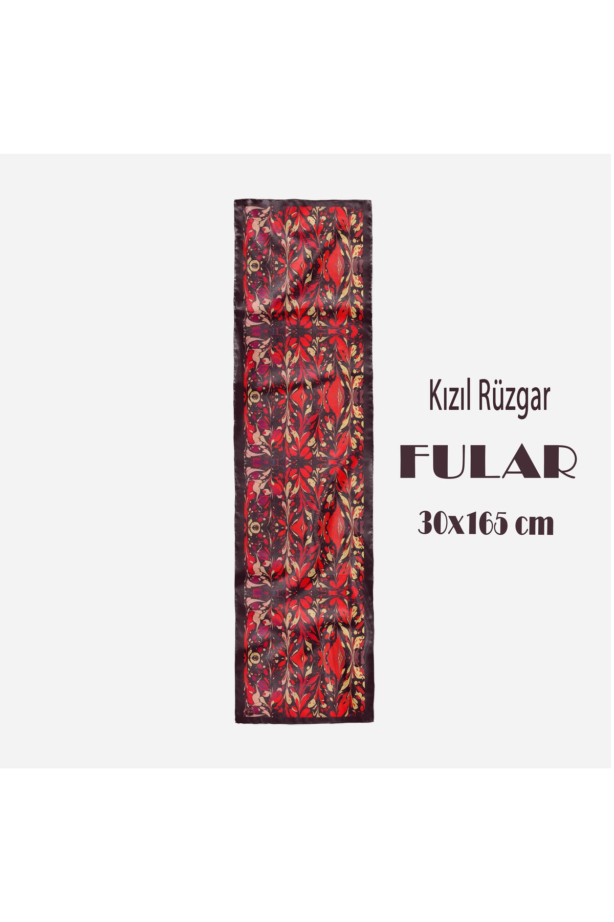 KIZIL RÜZGAR Desen Şık & Zarif Kadın Aksesuarı Saten Fular 30x165cm - görsel 4