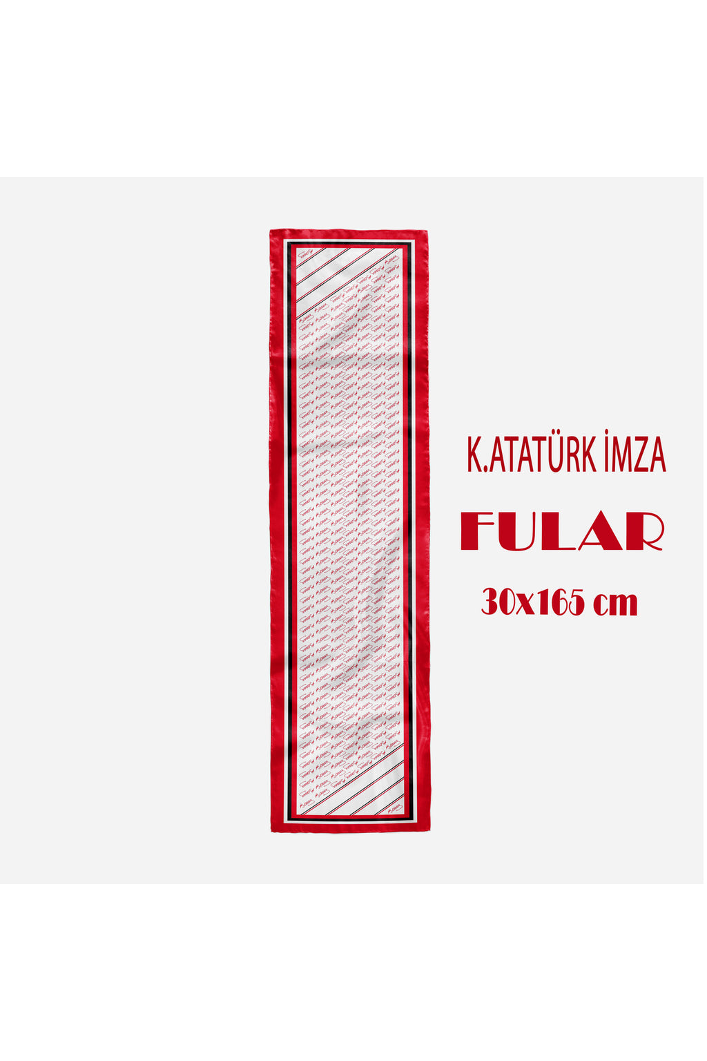 K.ATATÜRK İMZALI Desen Şık & Zarif Kadın Aksesuarı Saten Fular 30x165cm - görsel 2