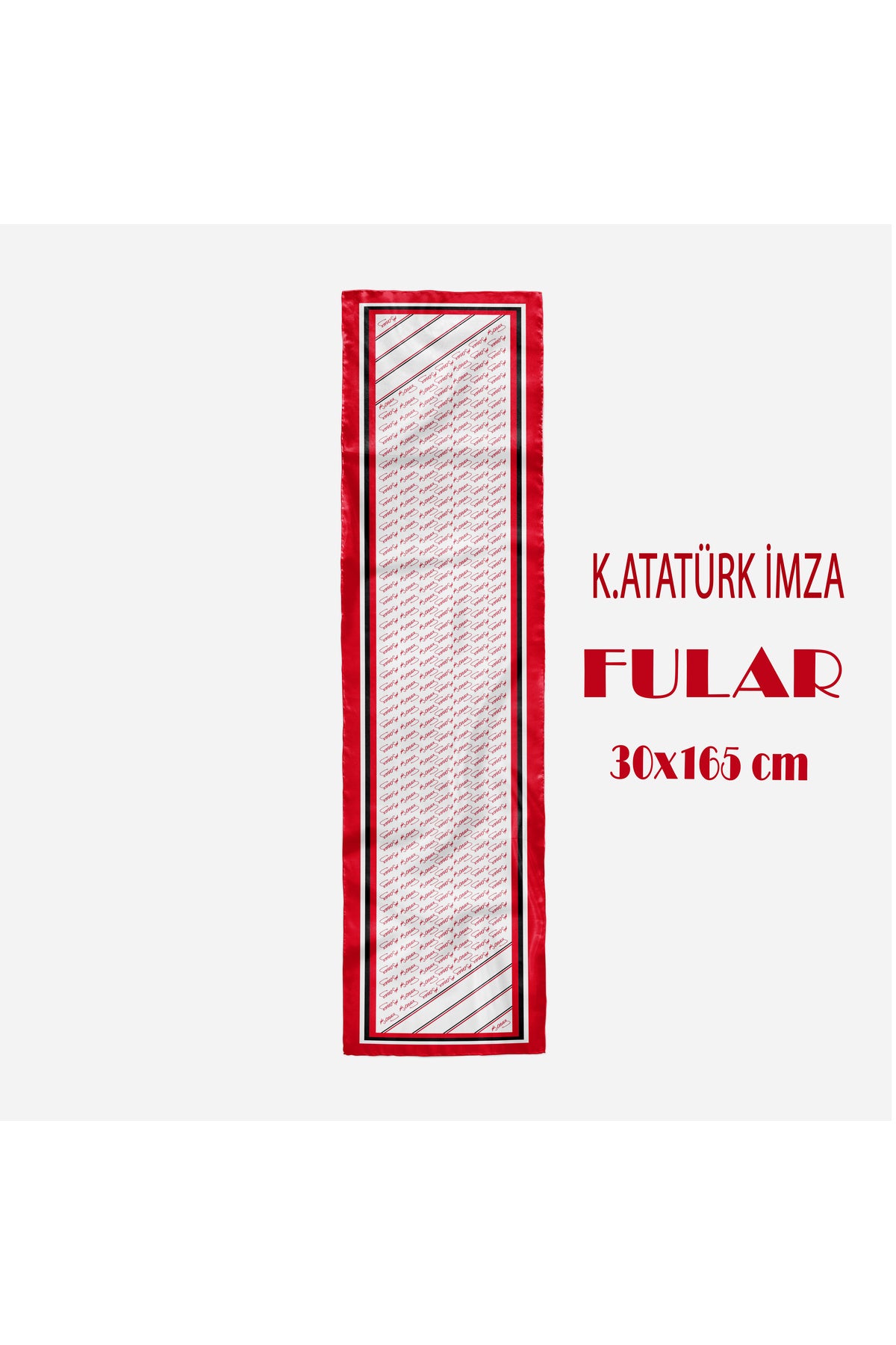 K.ATATÜRK İMZALI Desen Şık & Zarif Kadın Aksesuarı Saten Fular 30x165cm - görsel 2