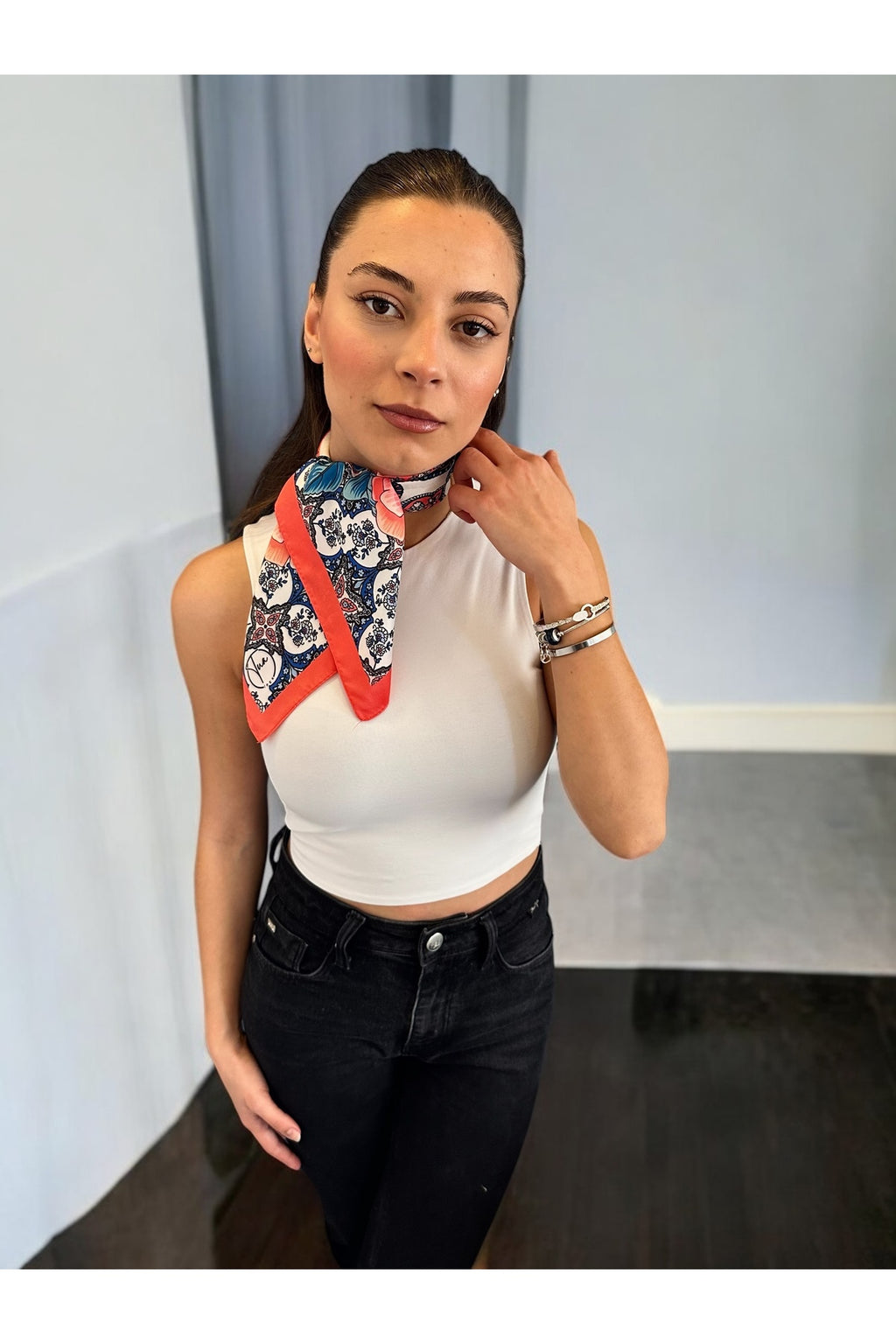 ÇİÇEKLİ VİNTAGE Desen Bandana/Fular - görsel 5