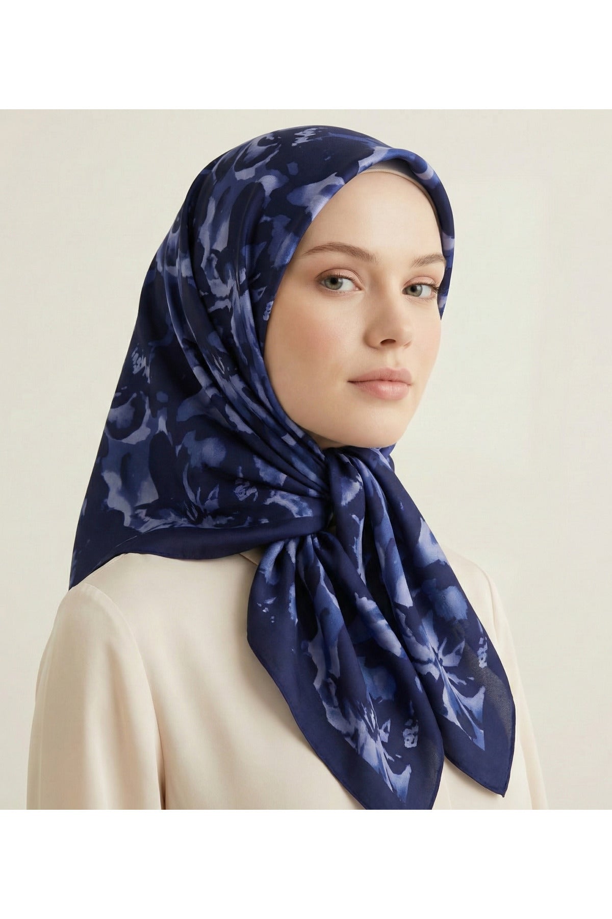Ahenk Desen 90X90cm Organic Twill Eşarp/Fular - Laci - Mavi
