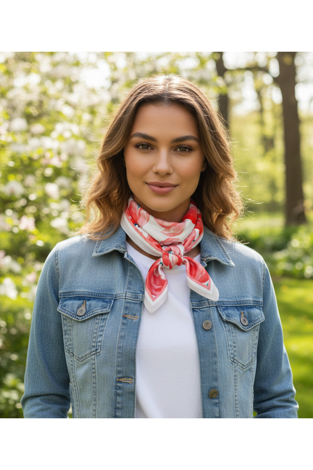 Enerjik Kırmızı Çiçek Desen 70*70cm Bandana/Fular - görsel 6