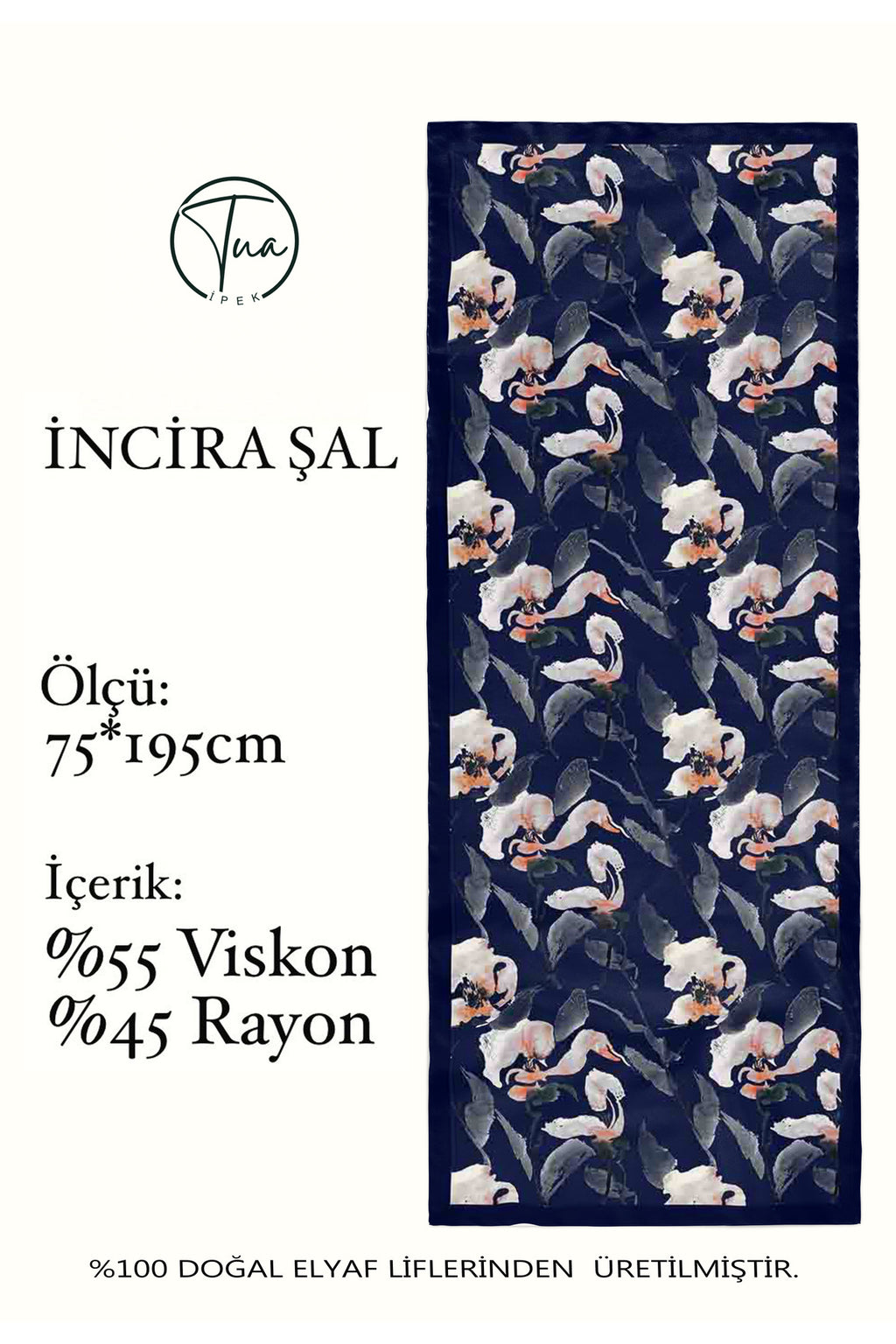 Organic Viscose İpeği İNCİRA ŞAL - FLoral Desenli - görsel 2
