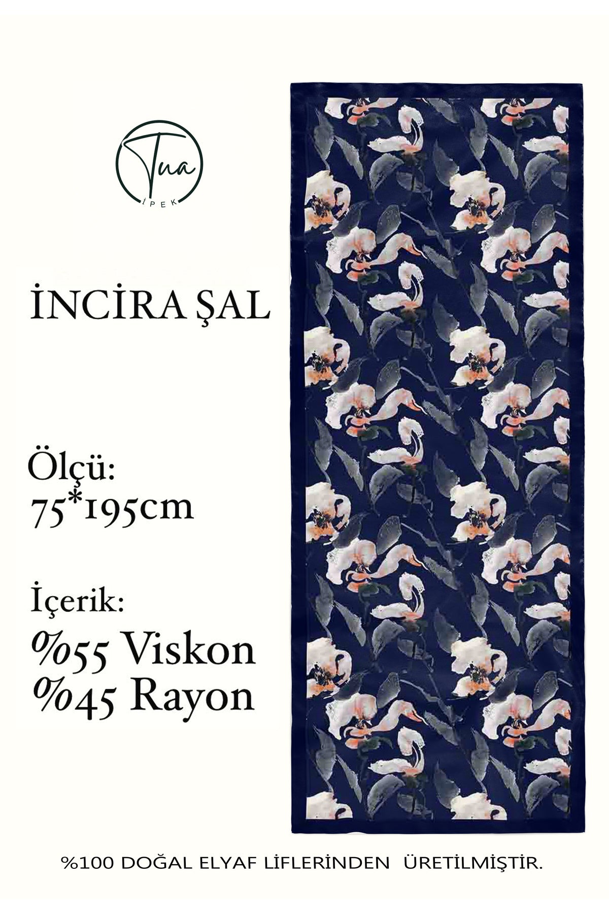 Organic Viscose İpeği İNCİRA ŞAL - FLoral Desenli - görsel 2