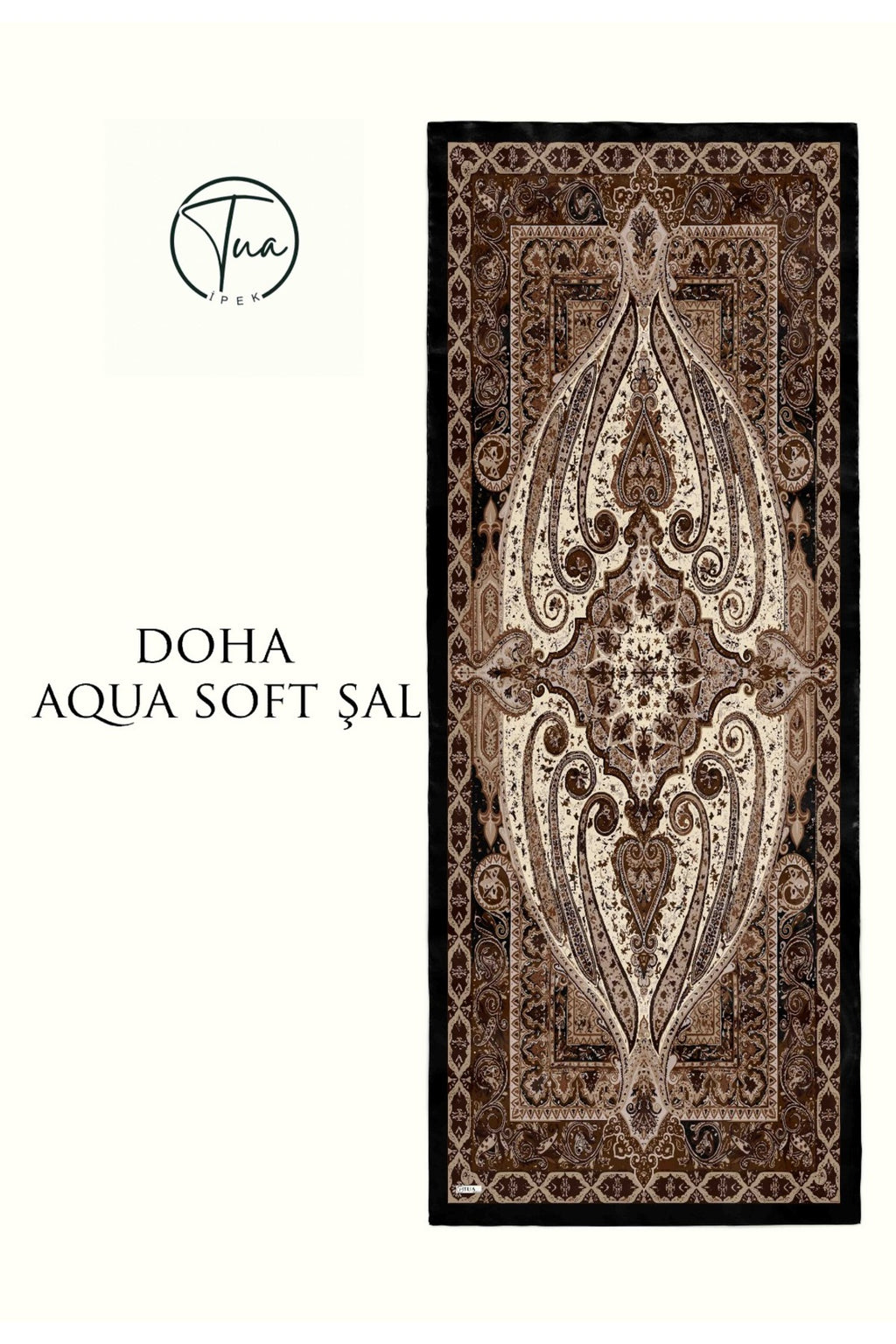 DOHA AQUA SOFT COTON ŞAL - ETNİK Desenli - Siyah