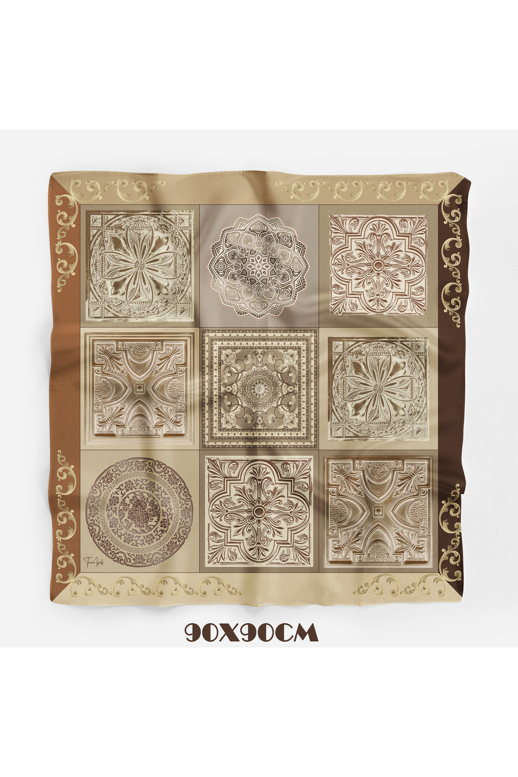 ÇİNİ SIRRI KAHVE Desen 90X90cm Eşarp/Fular - görsel 3