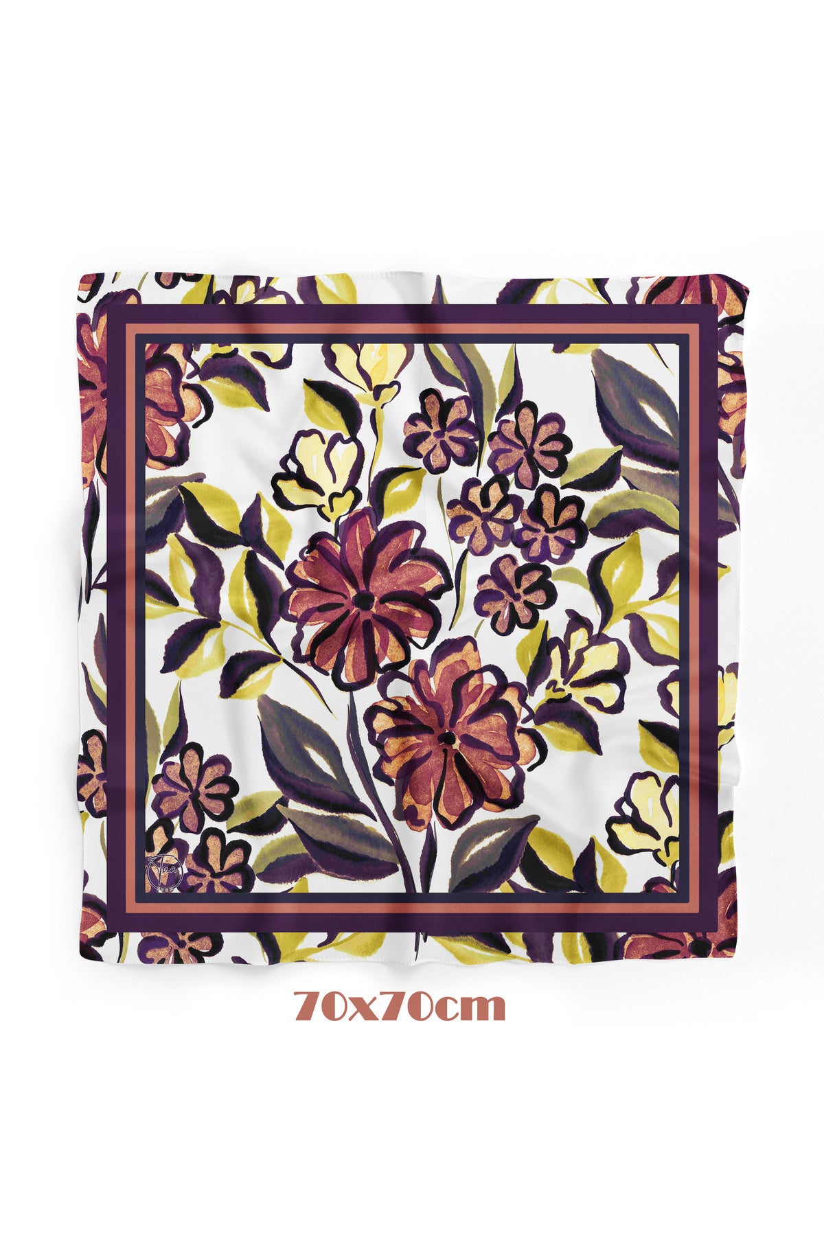 Bordo Çiçek Bahçesi Desen 70*70cm Bandana/Fular - görsel 3