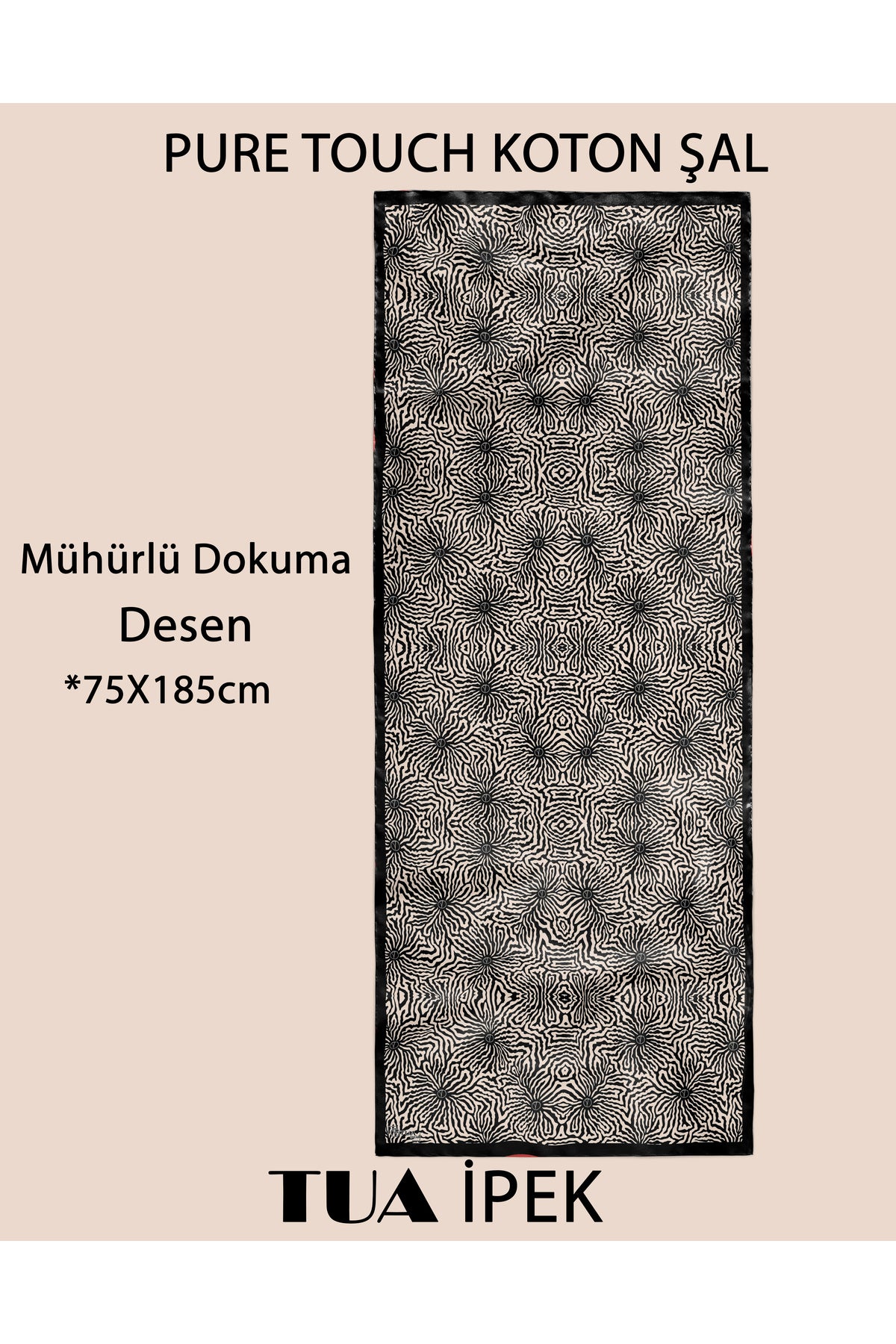 Mühürlü Dokuma Desen Pure Touch Koton Şal 75x185cm - Siyah