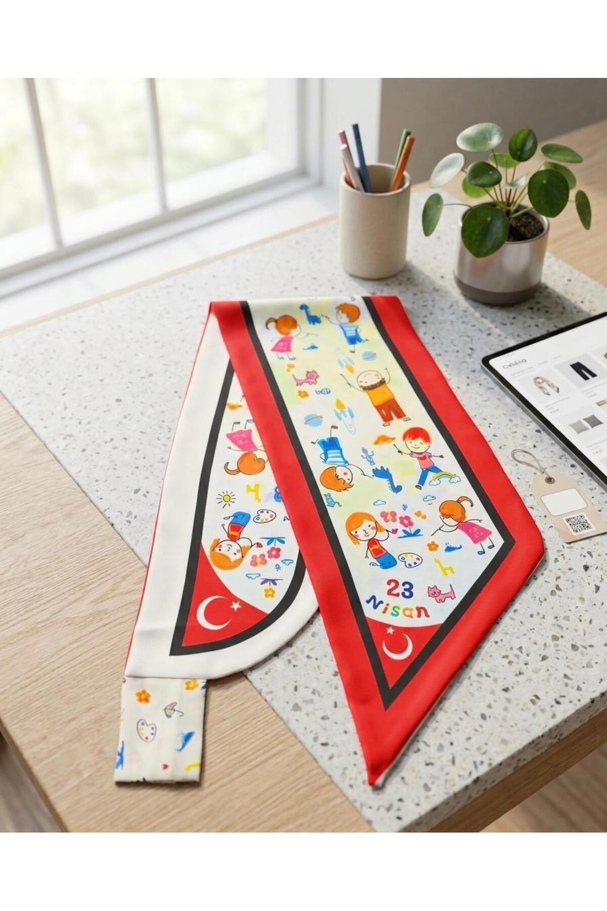 10’lu Paket 23 Nisan Temalı Desen Kravat/Fular - görsel 4