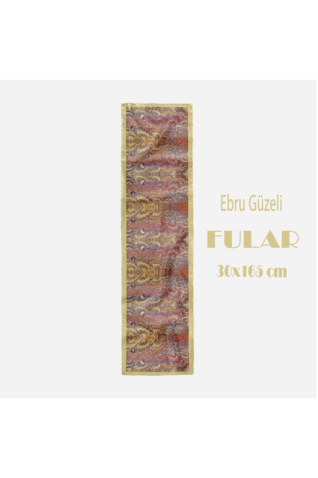 Ebru Güzeli Desen Şık & Zarif Kadın Aksesuarı Saten Fular 30x165cm - görsel 2