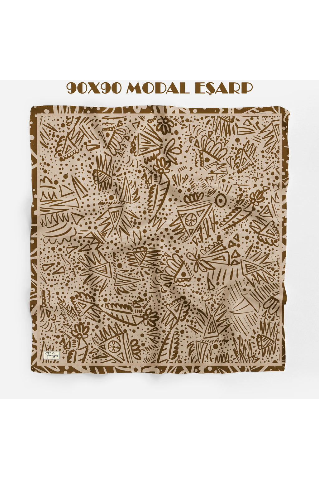 NOMAD Desen 94X94cm Viskon Modal Eşarp - Bej-Kahve