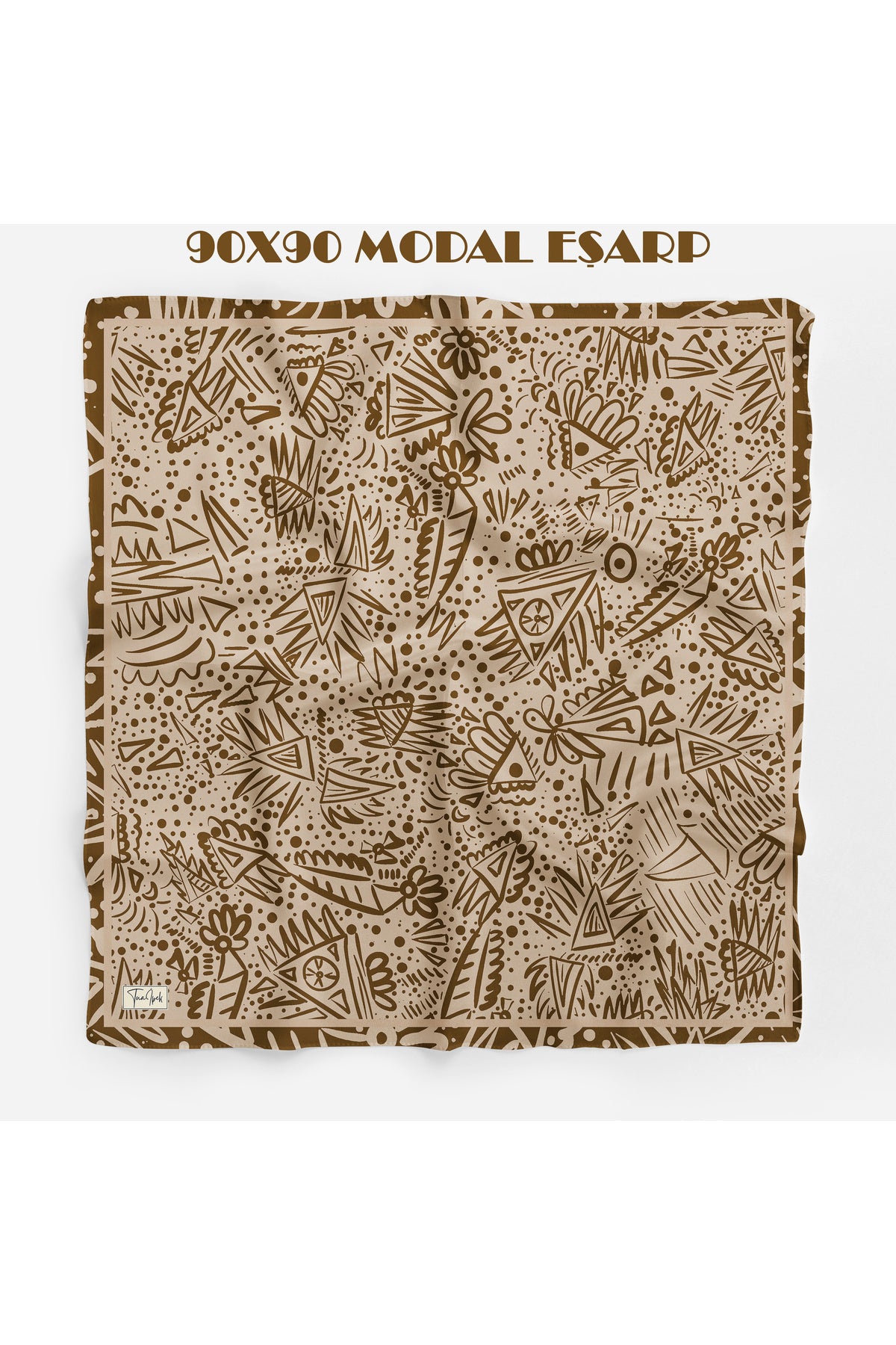 NOMAD Desen 94X94cm Viskon Modal Eşarp - Bej-Kahve