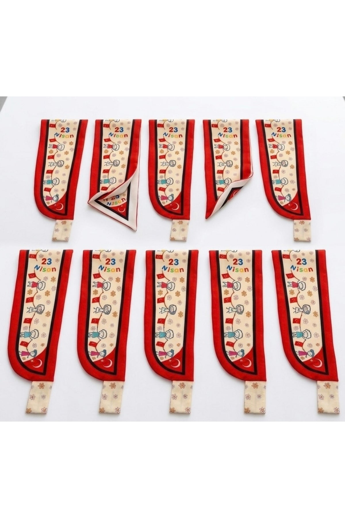 10’lu Paket 23 NİSAN TEMALI Desen Kravat/Fular - Çok Renkli