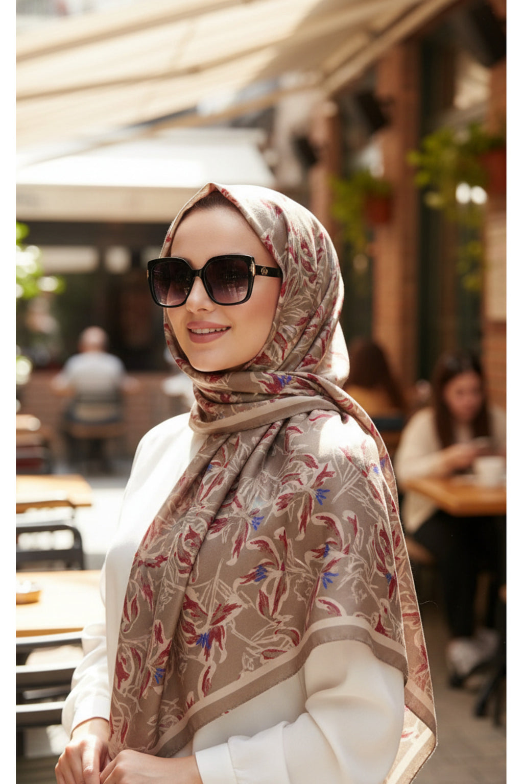Vivid Floral Desen Pure Touch Koton Şal 75x185cm - Bordo-Vizon