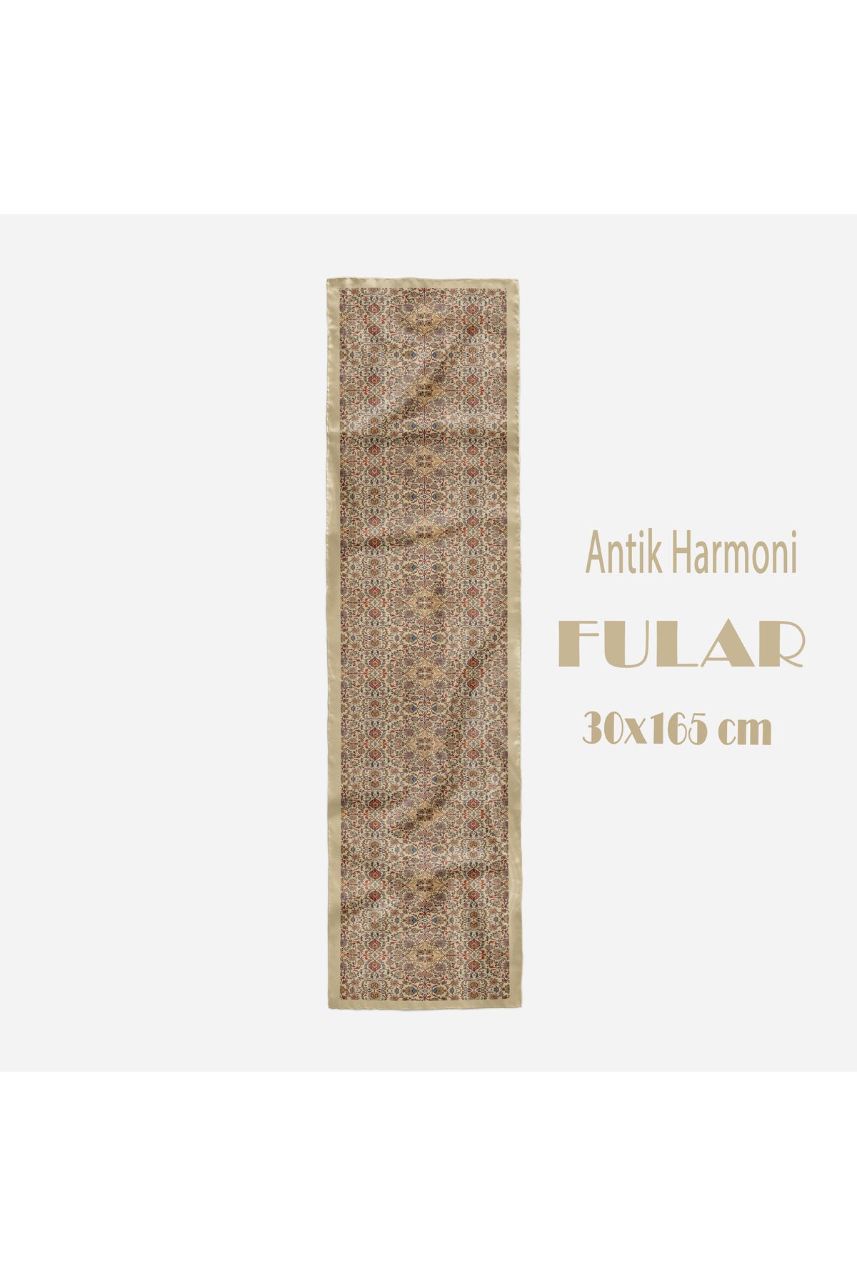 Antik Harmoni Desen Kadın Saten Fular 30x165cm - görsel 2