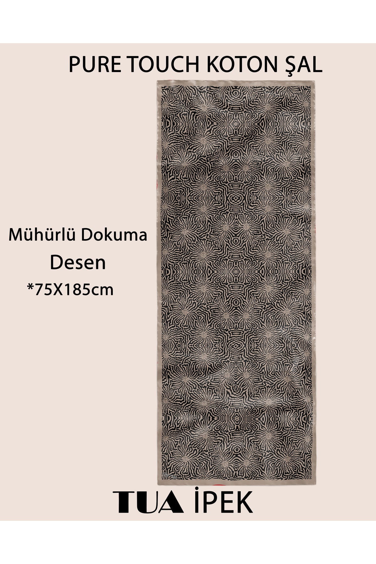 Mühürlü Dokuma Desen Pure Touch Koton Şal 75x185cm - Siyah-vizon