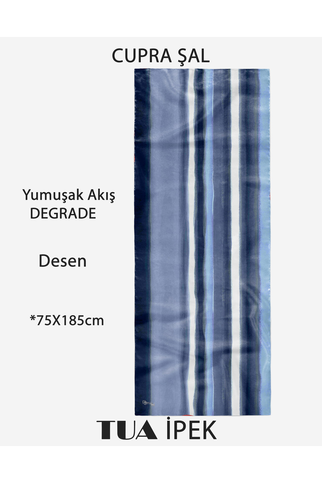 Degrade Desen CUPRA Kalite Fransız İpeği Şal 70x180cm - görsel 2
