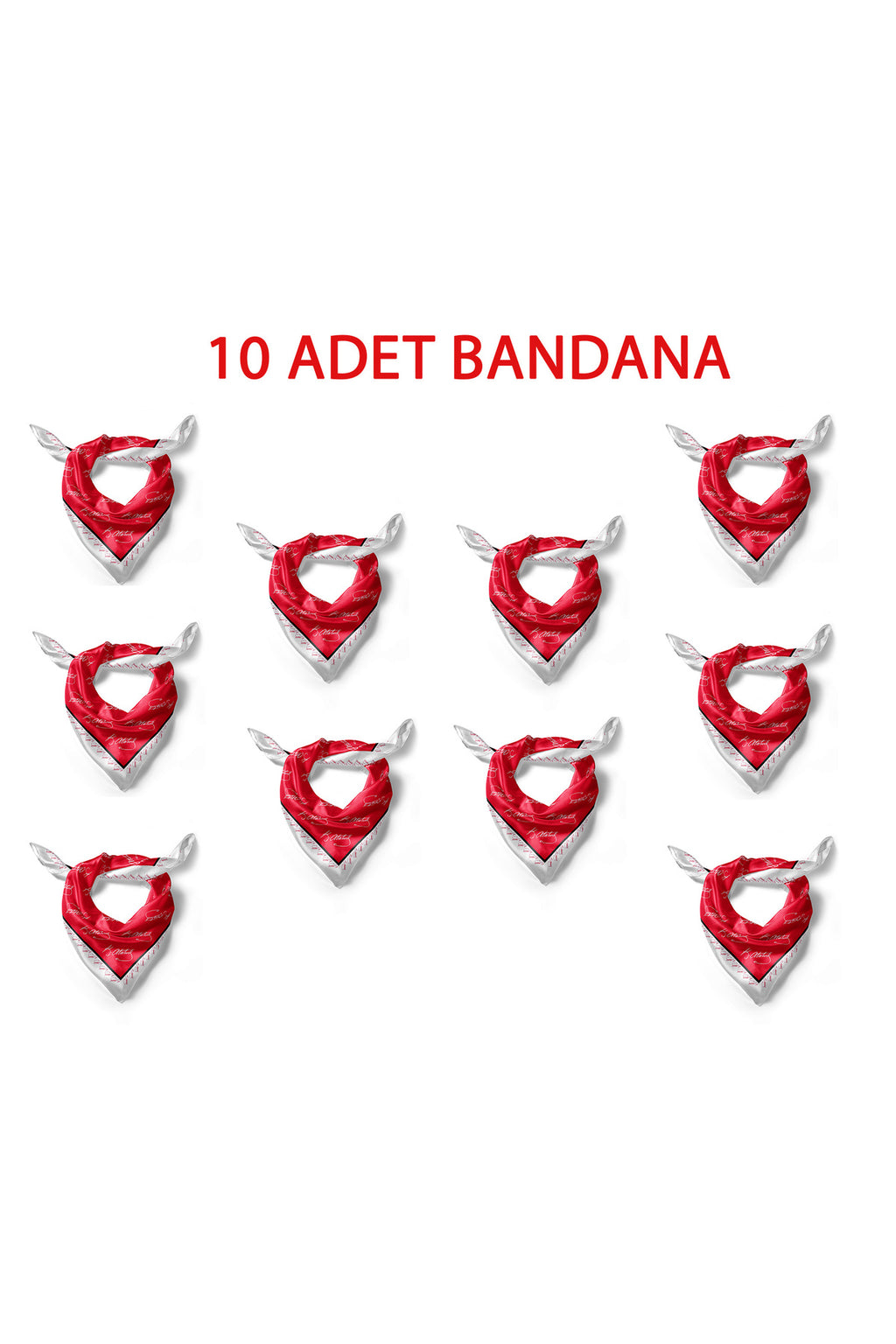 10'Lu Paket K.Atatürk İmza Desen Bandana/Fular - Kırmızı