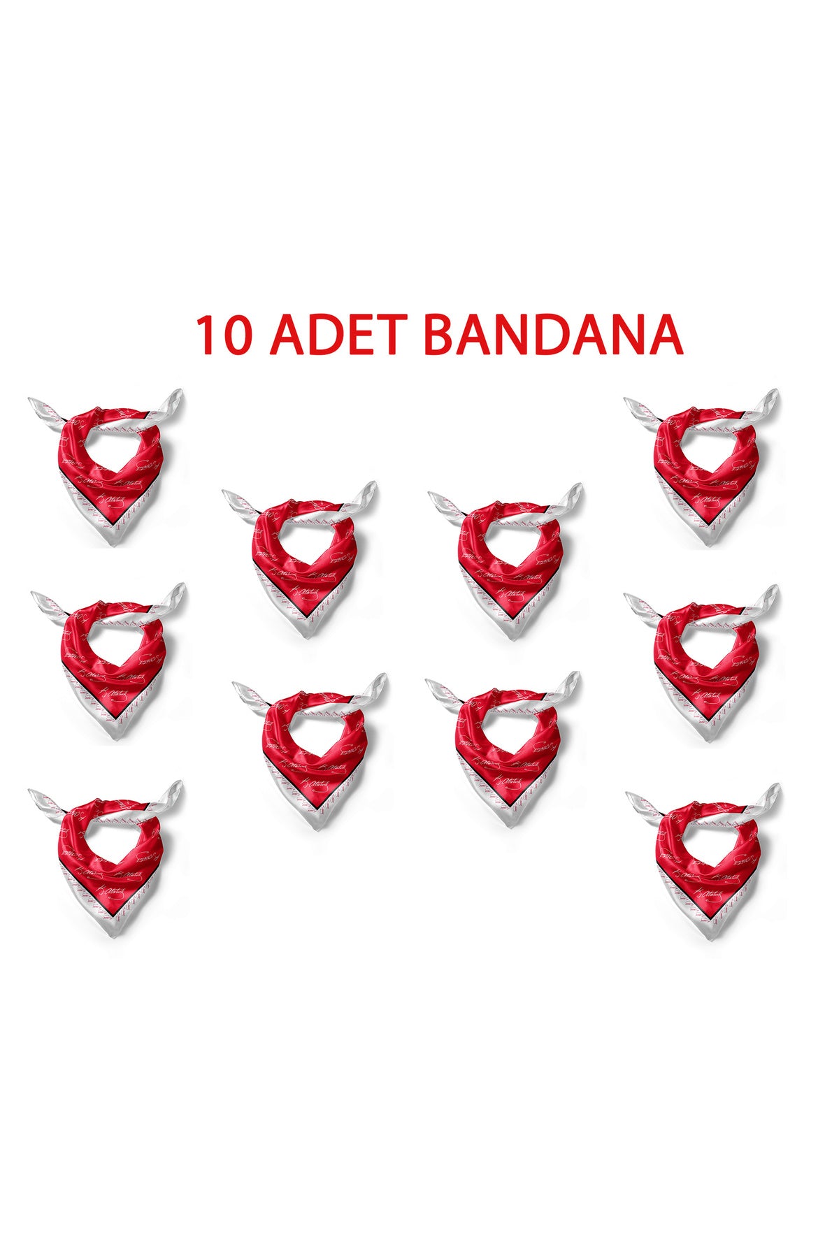 10'Lu Paket K.Atatürk İmza Desen Bandana/Fular - Kırmızı