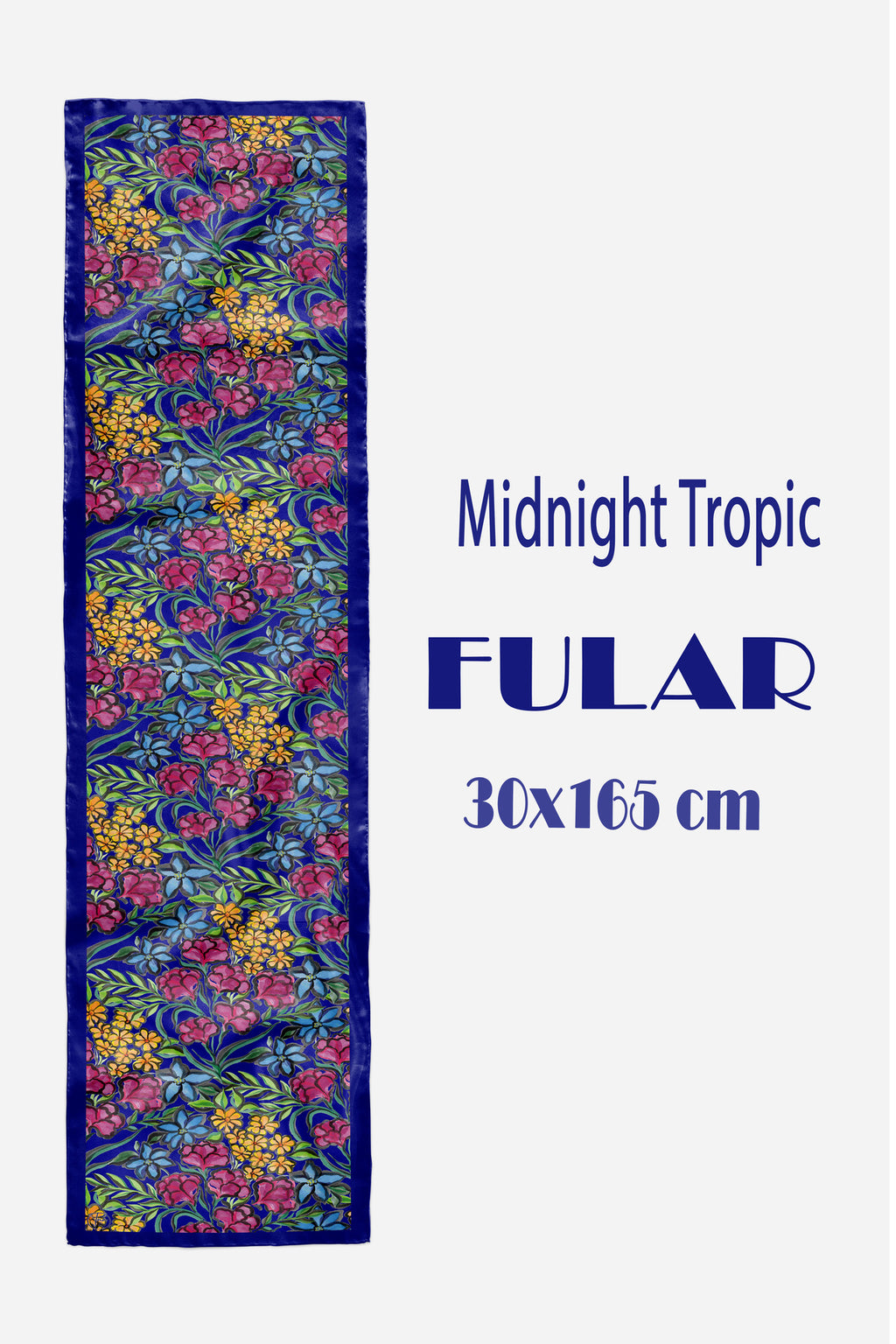 MİDNİGHT TROPİC Desen Şık & Zarif Kadın Aksesuarı Saten Fular 30x165cm - görsel 2