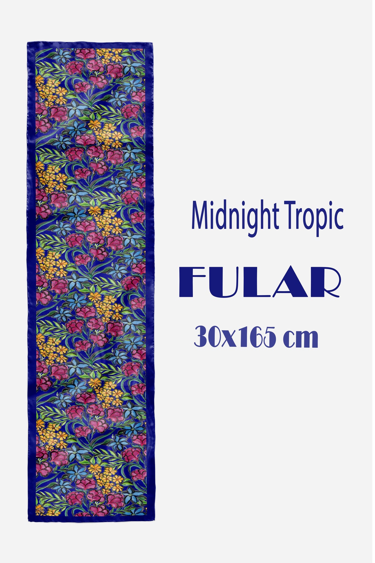 MİDNİGHT TROPİC Desen Şık & Zarif Kadın Aksesuarı Saten Fular 30x165cm - görsel 2