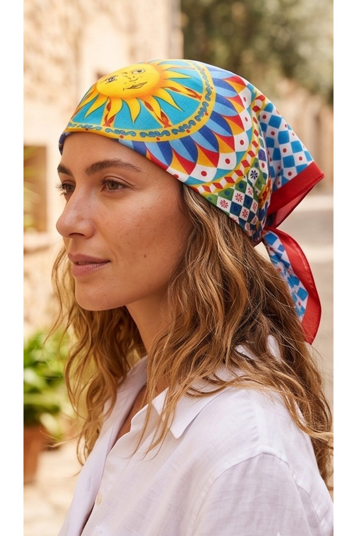 Akdeniz Güneşi Desen 55X55Cm Bandana/Fular - Çok Renkli