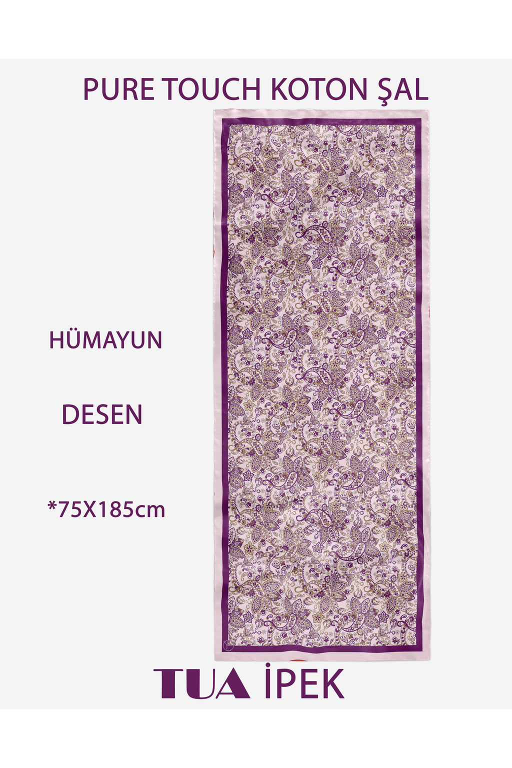 HÜMAYUN Etnik Desen Pure Touch Koton Şal 75x185cm - Mürdüm