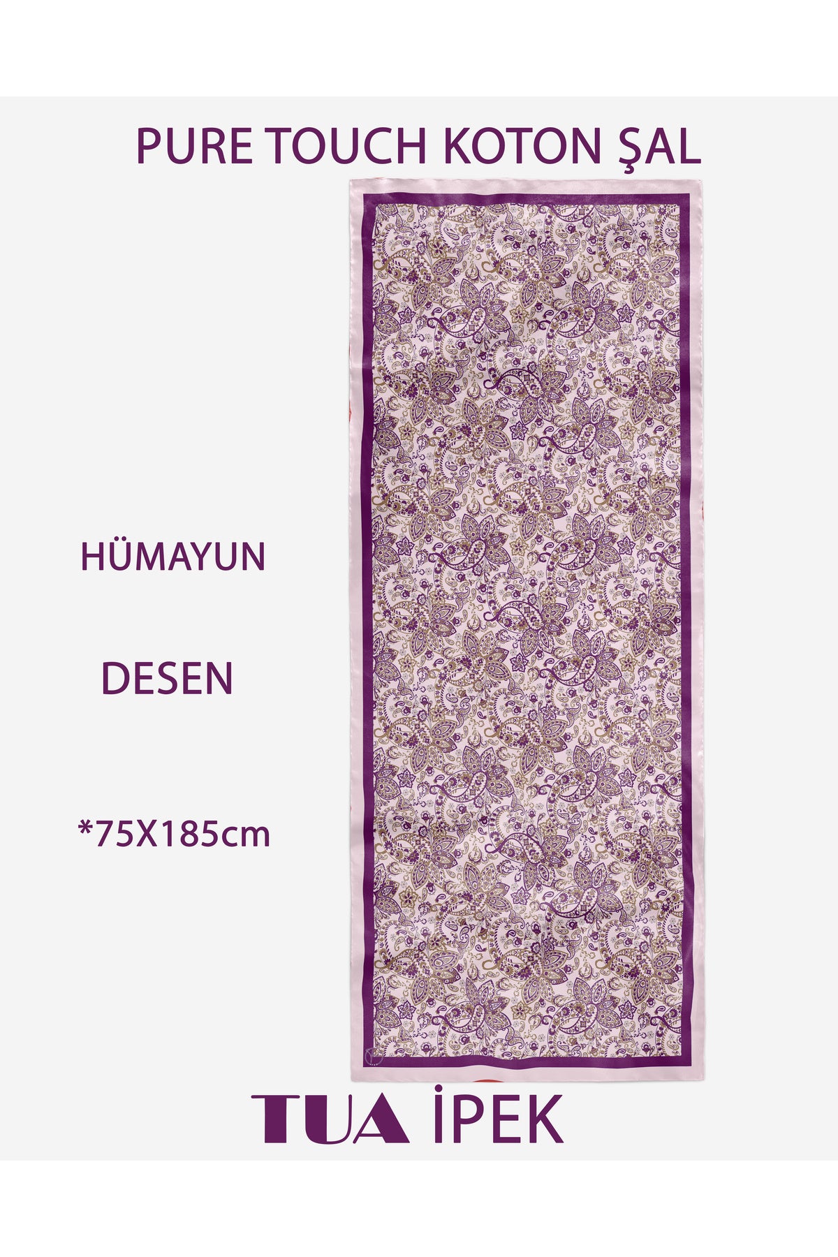 HÜMAYUN Etnik Desen Pure Touch Koton Şal 75x185cm - Mürdüm