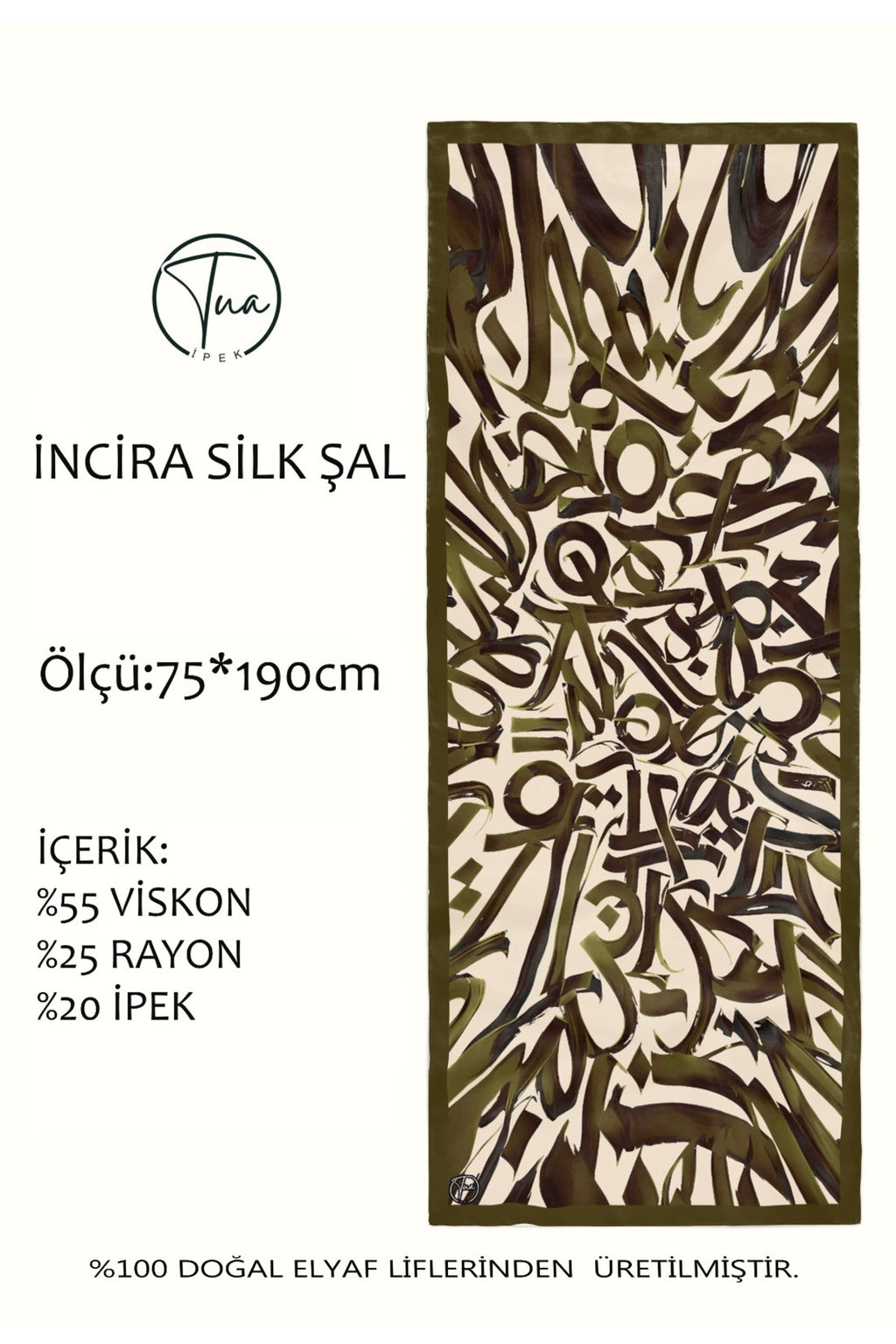 Organic İNCİRA DUT İPEĞİ/VİSCOSE ŞAL - Hat Desenli - Yağ Yeşil