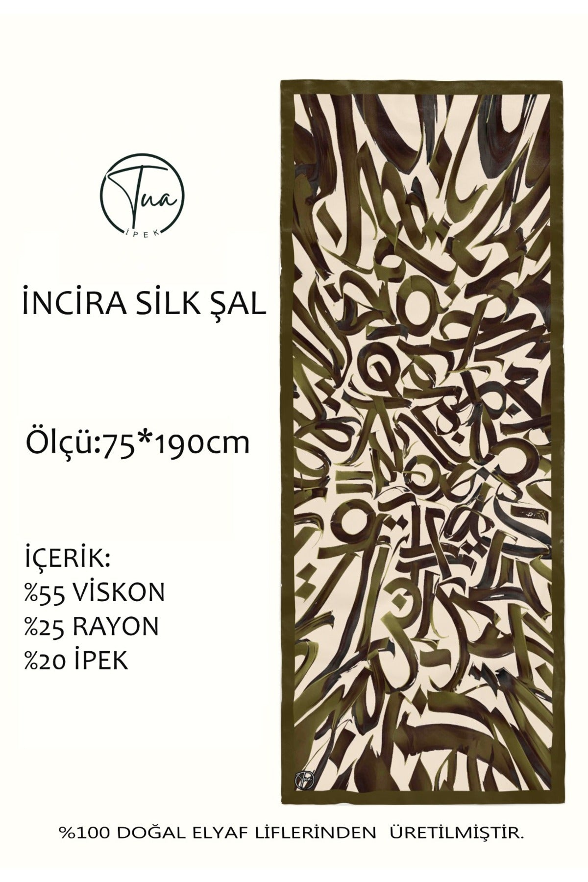 Organic İNCİRA DUT İPEĞİ/VİSCOSE ŞAL - Hat Desenli - Yağ Yeşil