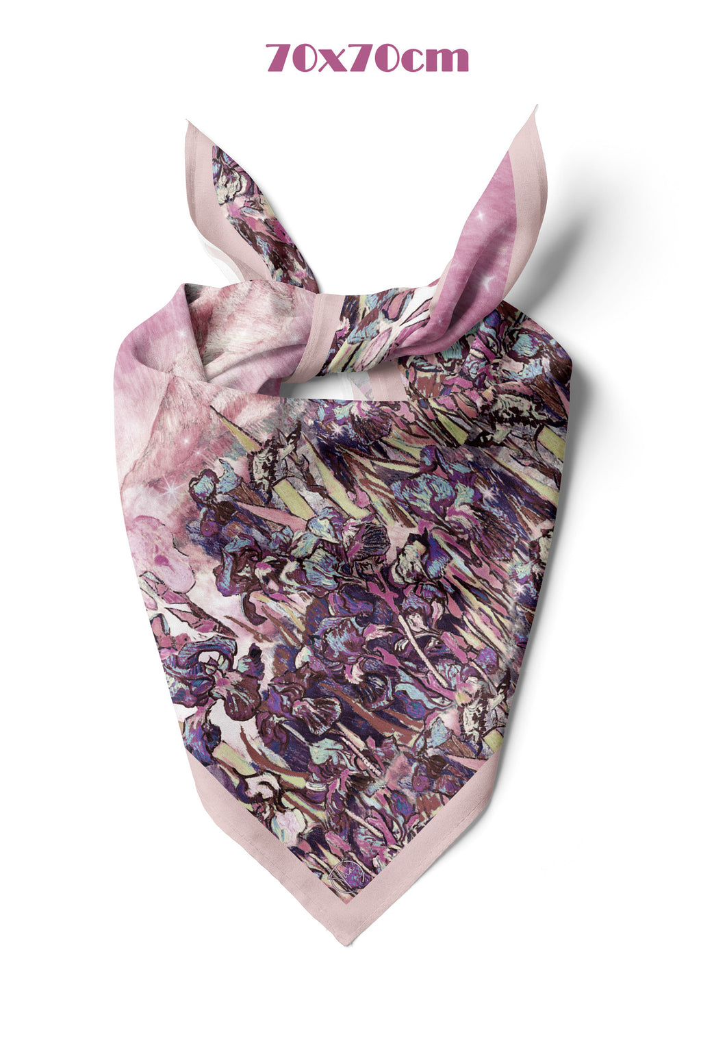 Süsen Bahçesi Pudra Desen 70*70cm Bandana/Fular - Çok Renkli
