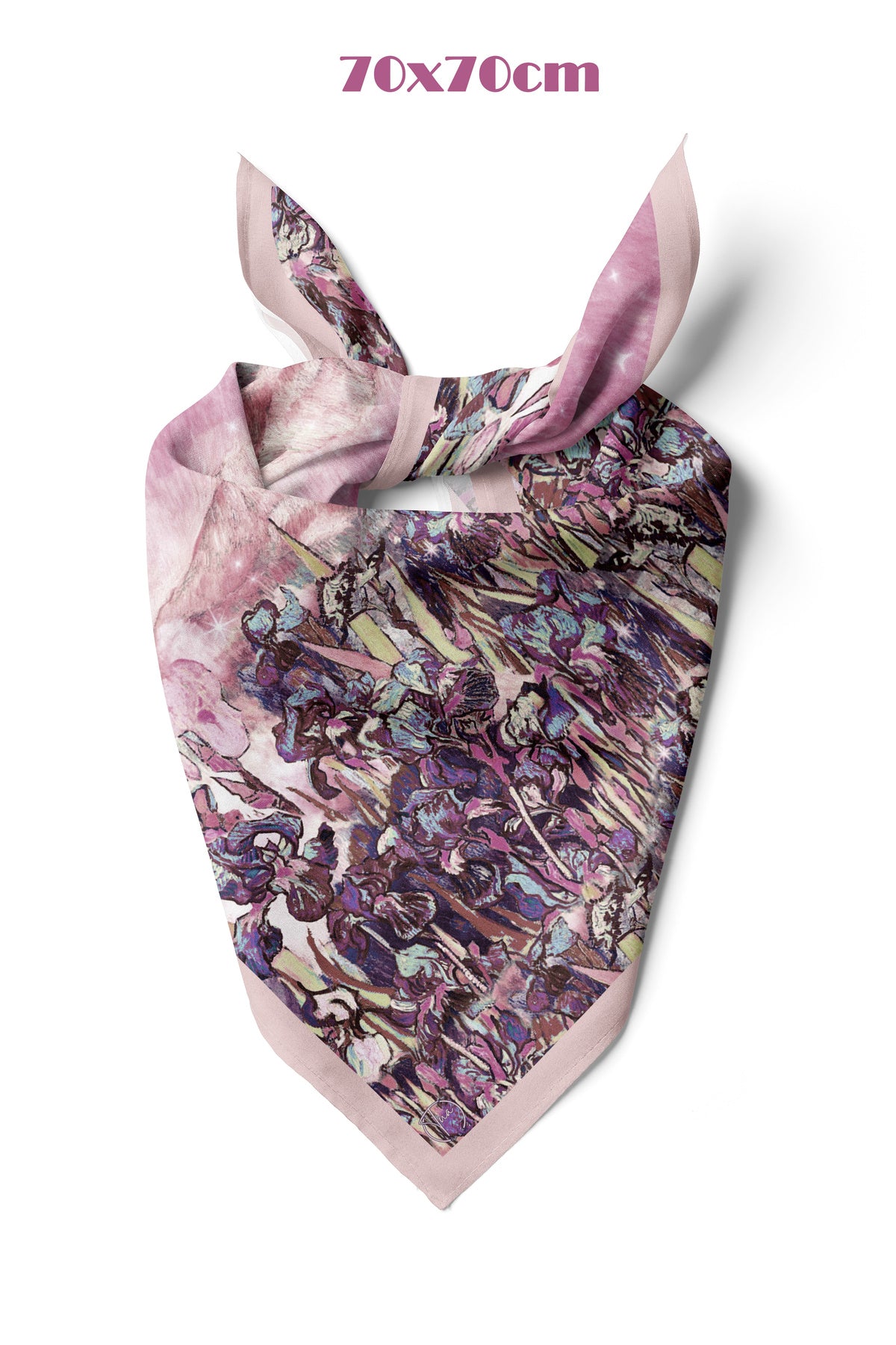 Süsen Bahçesi Pudra Desen 70*70cm Bandana/Fular - Çok Renkli