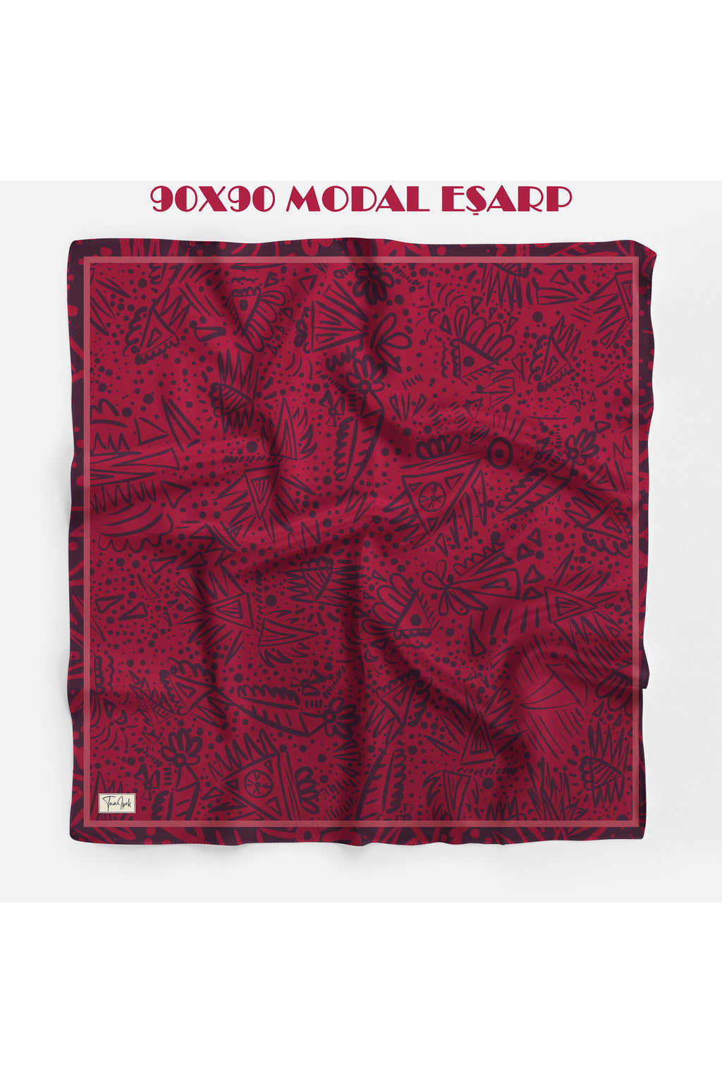 NOMAD Desen 94X94cm Viskon Modal Eşarp - Bordo
