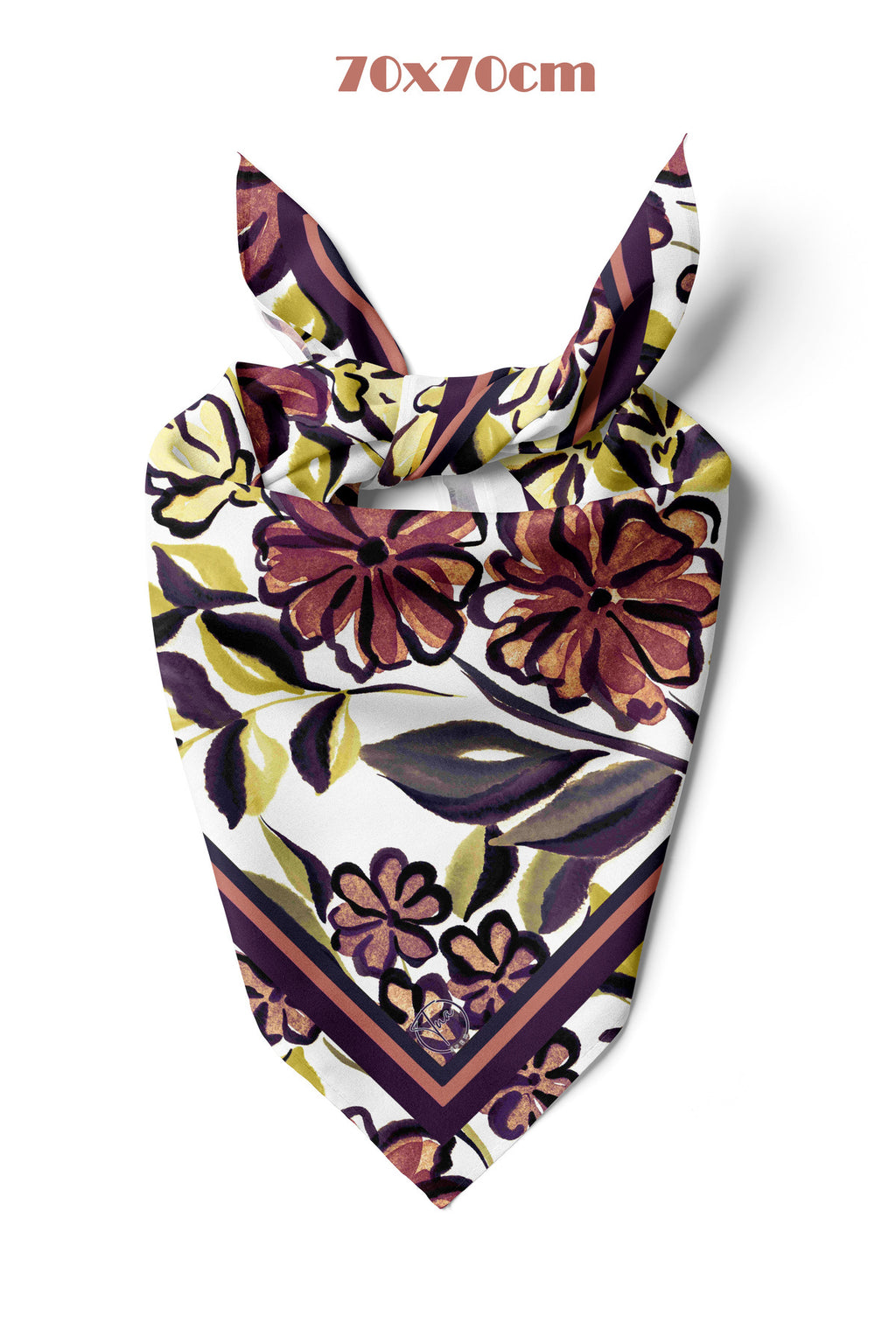 Bordo Çiçek Bahçesi Desen 70*70cm Bandana/Fular - Çok Renkli