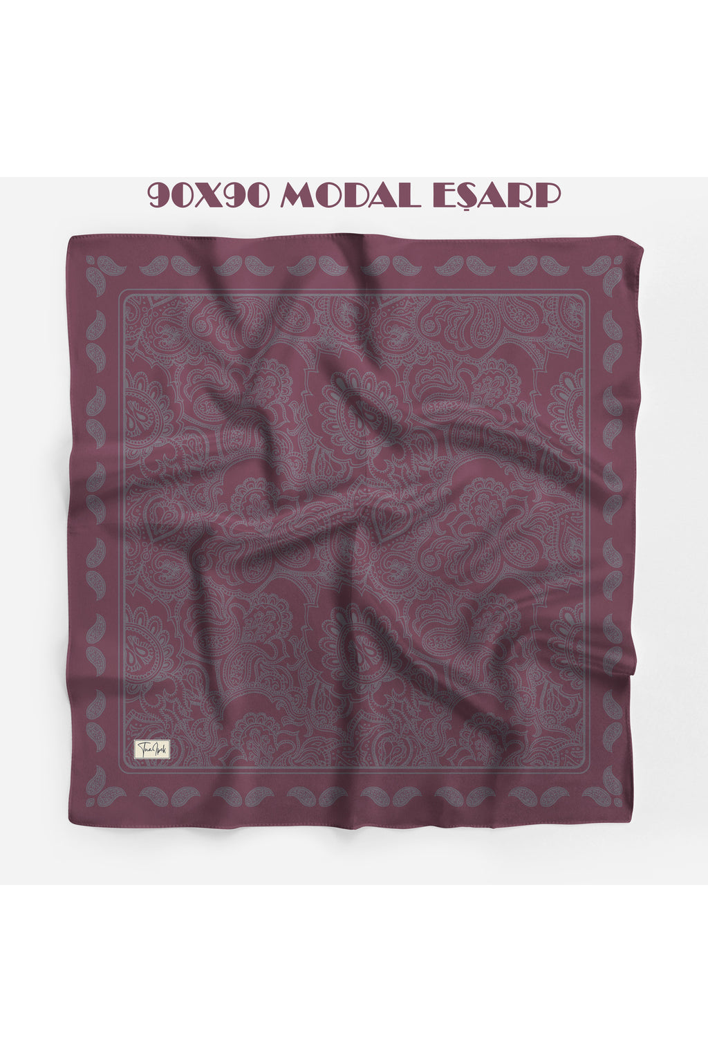 Lumivera Desen 94X94cm Viskon Modal Eşarp - Bordo-Gri